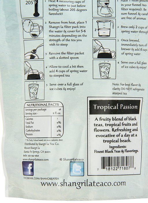 Shangri La Tea Company Iced Tea, Tropical Passion, 6 Count, (3 Oz Total) N4