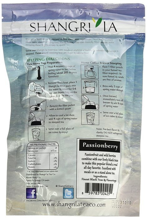 Shangri La Tea Company Iced Tea, Tropical Passion, 6 Count, (3 Oz Total) N20