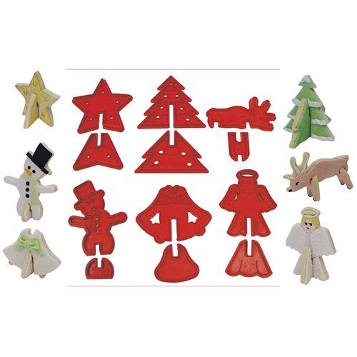 R & M Industries International 3-D 6 Christmas Shapes Cookie Cutter Set, Multicolor