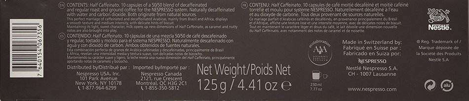 10 Capsules Nespresso VertuoLine Half Caffeinato Coffee N2
