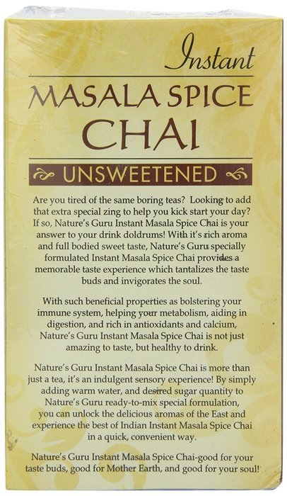 Nature's Guru Instant Unsweetened Chai, Masala Spice, 10-Count N3