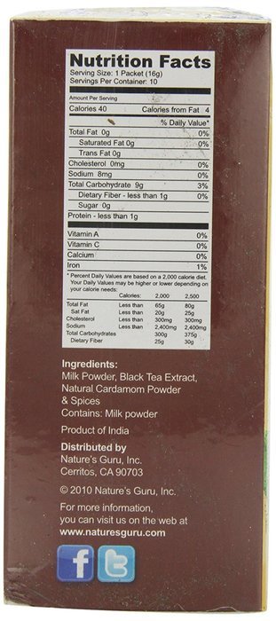 Nature's Guru Instant Unsweetened Chai, Masala Spice, 10-Count N4