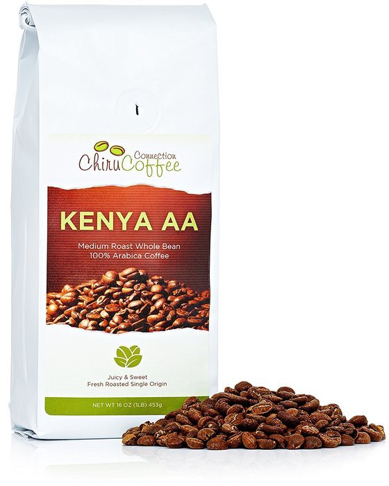 Chiru Coffee Connection Fresh Roasted Kenya's Finest AA Roasted Whole Bean 100% Arabica Coffee - 16 oz. Bag (1LB) N4