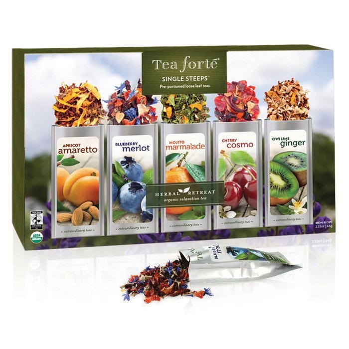 Tea Fort&eacute; HERBAL RETREAT Single Steeps Organic Herbal Tea Loose Leaf Tea Sampler, 15 Single Serve Pouches, Relaxation...