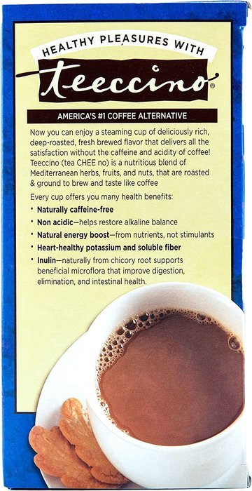 Teeccino Gluten Free Organic Chicory Herbal Tea Dandelion Dark Roast Tea Bags, Caffeine Free, Acid Free 10 count N5