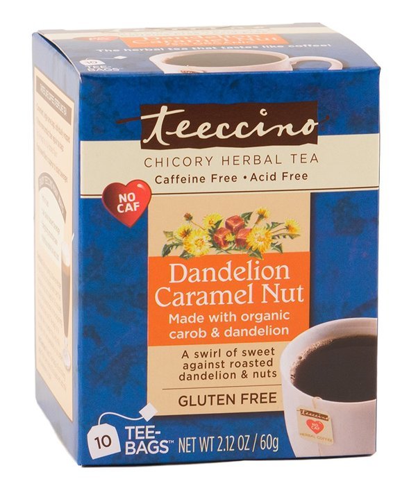 Teeccino Gluten Free Organic Chicory Herbal Tea Dandelion Dark Roast Tea Bags, Caffeine Free, Acid Free 10 count N7