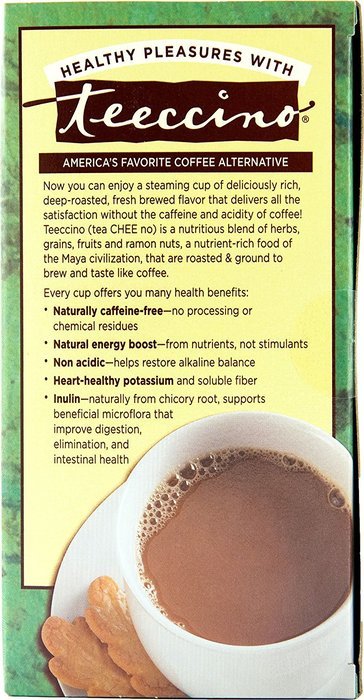Teeccino Gluten Free Organic Chicory Herbal Tea Dandelion Dark Roast Tea Bags, Caffeine Free, Acid Free 10 count N13