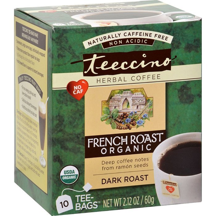 Teeccino Gluten Free Organic Chicory Herbal Tea Dandelion Dark Roast Tea Bags, Caffeine Free, Acid Free 10 count N15