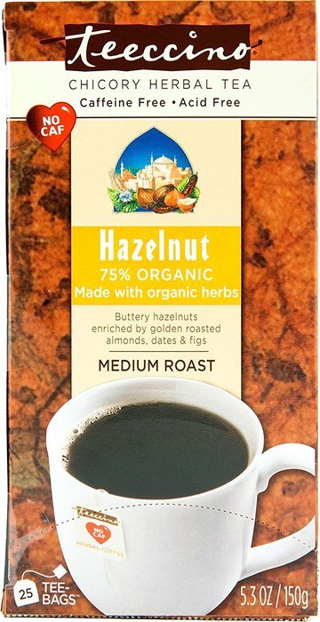 Teeccino Gluten Free Organic Chicory Herbal Tea Dandelion Dark Roast Tea Bags, Caffeine Free, Acid Free 10 count N18