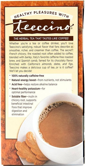 Teeccino Gluten Free Organic Chicory Herbal Tea Dandelion Dark Roast Tea Bags, Caffeine Free, Acid Free 10 count N20