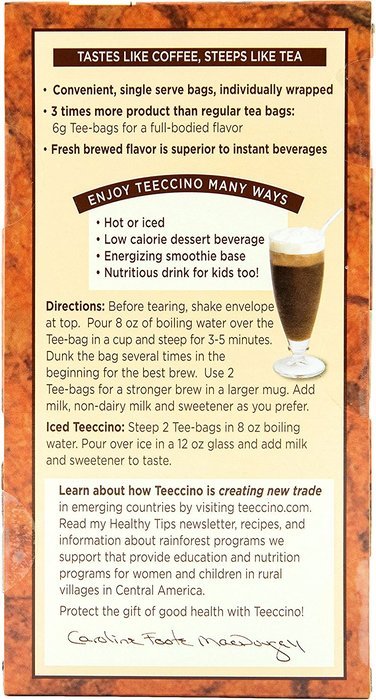 Teeccino Gluten Free Organic Chicory Herbal Tea Dandelion Dark Roast Tea Bags, Caffeine Free, Acid Free 10 count N21