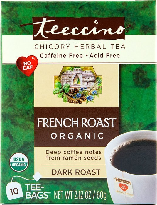 Teeccino Gluten Free Organic Chicory Herbal Tea Dandelion Dark Roast Tea Bags, Caffeine Free, Acid Free 10 count N27