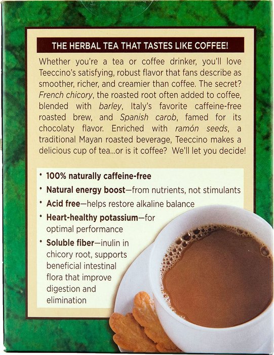 Teeccino Gluten Free Organic Chicory Herbal Tea Dandelion Dark Roast Tea Bags, Caffeine Free, Acid Free 10 count N29