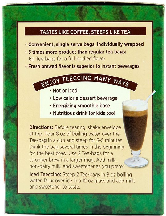 Teeccino Gluten Free Organic Chicory Herbal Tea Dandelion Dark Roast Tea Bags, Caffeine Free, Acid Free 10 count N30
