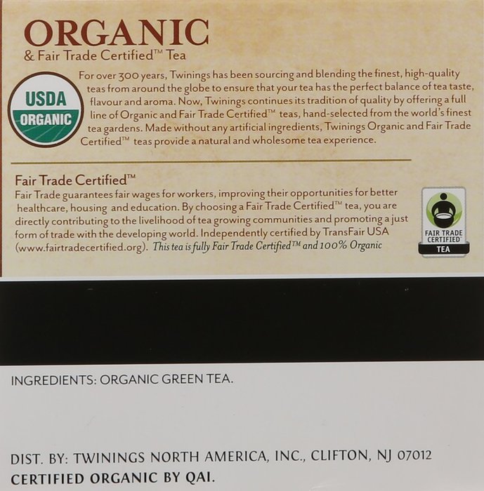 Twinings 100% Organic and Fair Trade Certified Pure Green Tea, 12 Count N3