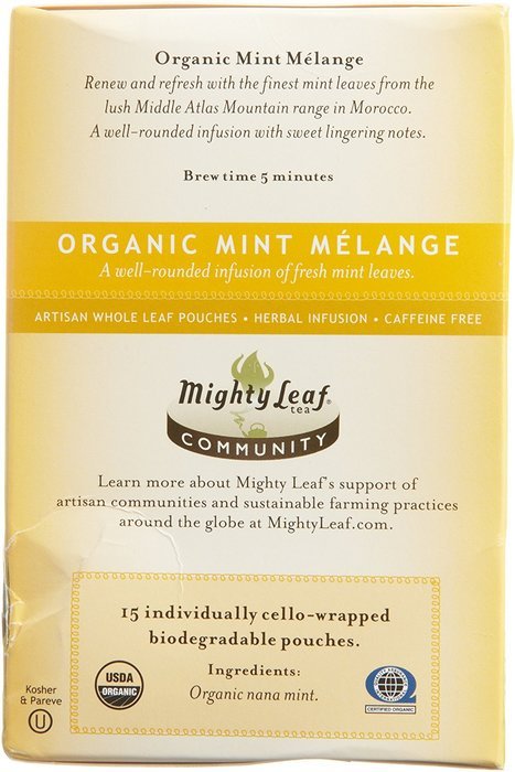 Mighty Leaf Organic Tea, Mint Melange, 15-Count Whole Leaf Pouches 1.32 Oz (Pack of 3)