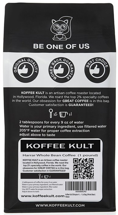 Koffee Kult Ethiopian Harrar Coffee - Whole Bean Coffee- Fresh Gourmet Single Origin - 1 Lb Bag (Whole Bean) -... N5