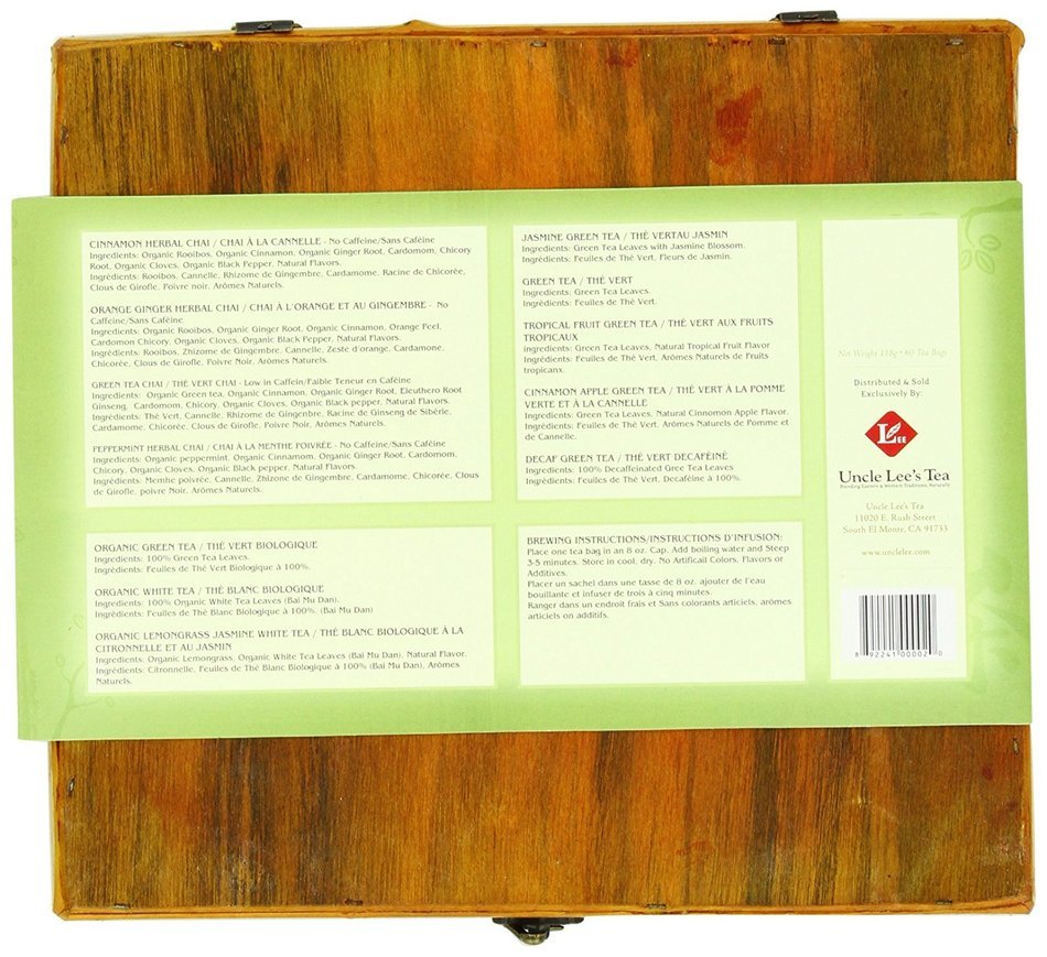 Uncle Lee's Tea, Assorted Tea, 60-Count Bamboo Box