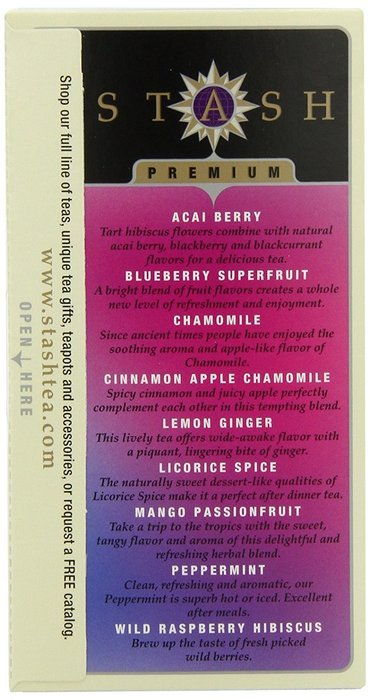 Stash Tea Herbal Tea Sampler, Nine Flavor Variety Pack, 18 Count Tea Bags in Foil (Pack of 6) N4