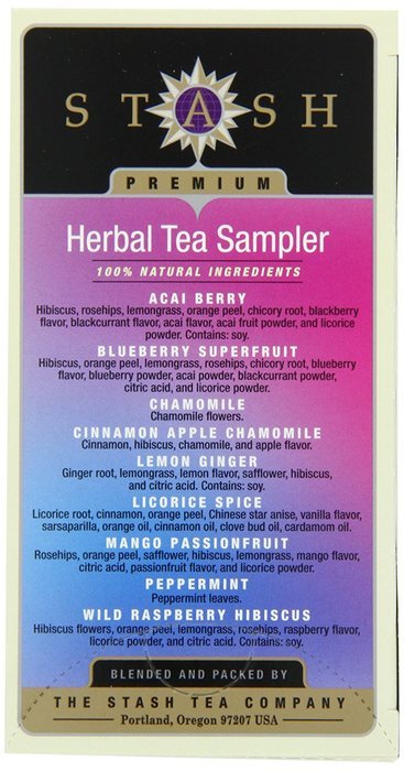 Stash Tea Herbal Tea Sampler, Nine Flavor Variety Pack, 18 Count Tea Bags in Foil (Pack of 6) N6