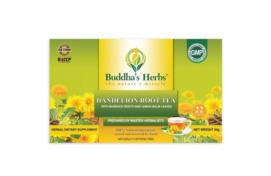 Buddha's Herbs 100% Natural Dandelion Root Tea with Burdock Roots - Caffeine Free - Pack of Two (44 Tea Bags)