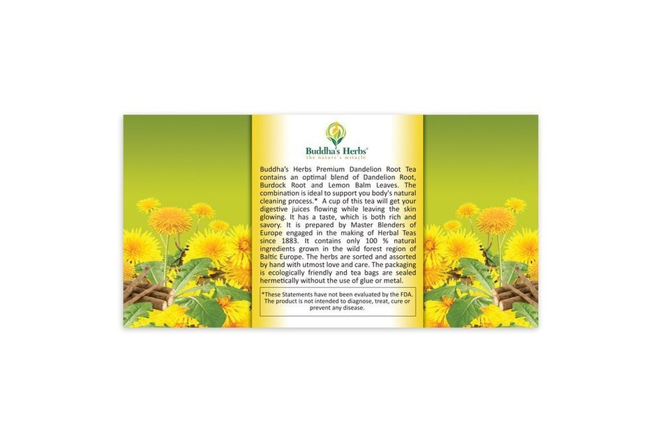 Buddha's Herbs 100% Natural Dandelion Root Tea with Burdock Roots - Caffeine Free - Pack of Two (44 Tea Bags) N6