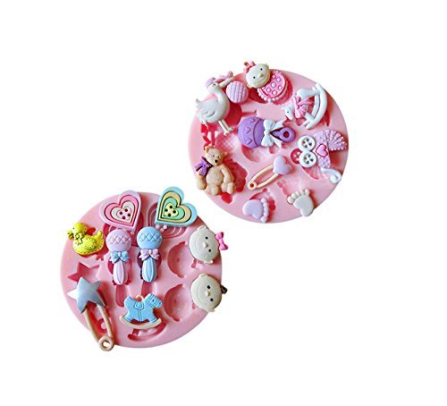 SHINA 2pc Baby Horse Duck Bottle Carriage Soap Cake Decorating Silicone Mold