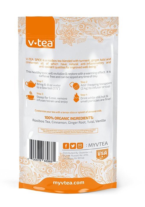 v tea Turmeric Spice Anti-Inflammatory Tea: Support Joint Health with Organic Rooibos, Curcumin, Ginger, Cinnamon... N2