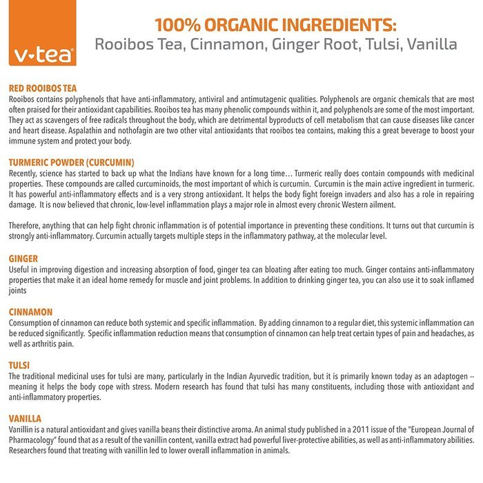 v tea Turmeric Spice Anti-Inflammatory Tea: Support Joint Health with Organic Rooibos, Curcumin, Ginger, Cinnamon... N4