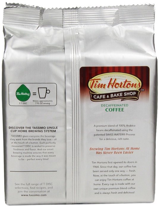 Tassimo Tim Hortons Decaffeinated Coffee T Discs Bag, 4.33 Ounce N2
