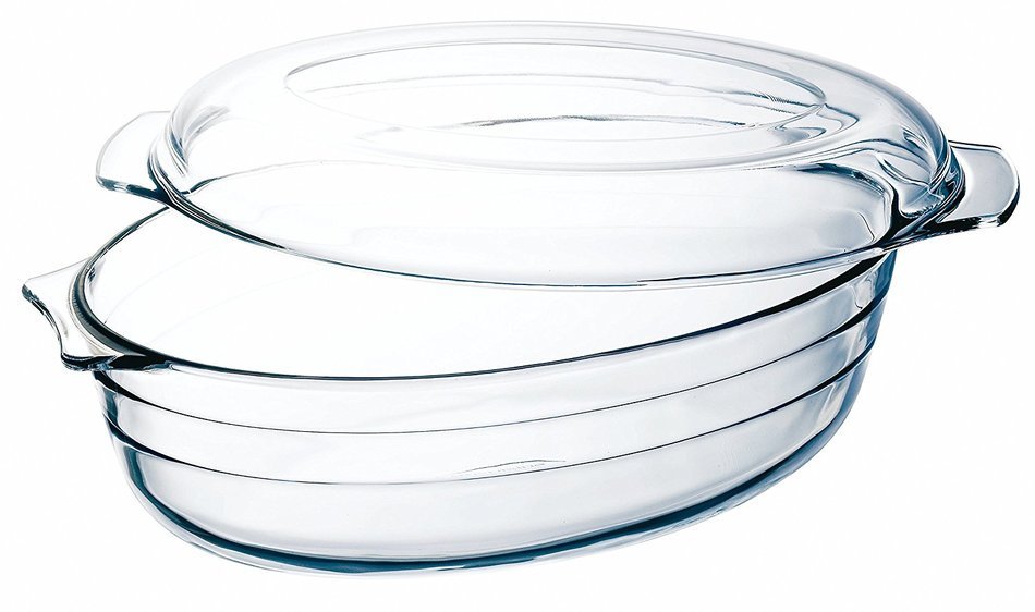 Arcuisine Borosilicate Glass Oval Casserole w/lid 3 Quarts (3 Liters)