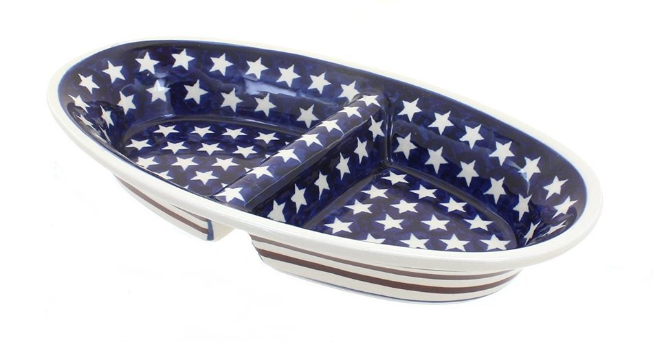 Polish Pottery Stars & Stripes Divided Dish
