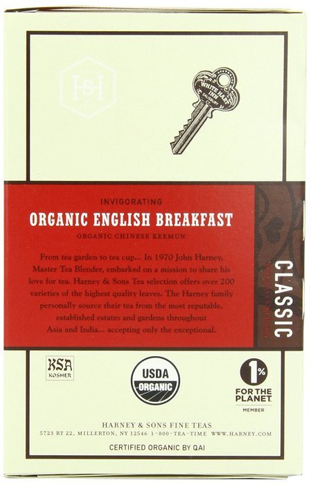 Harney and Sons Organic Tea Bags, English Breakfast, Net Wt. 1.7 Oz, 20 Count N2