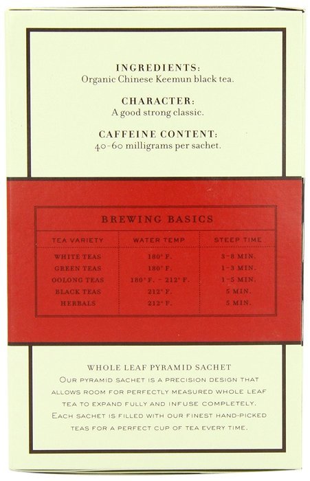 Harney and Sons Organic Tea Bags, English Breakfast, Net Wt. 1.7 Oz, 20 Count N4