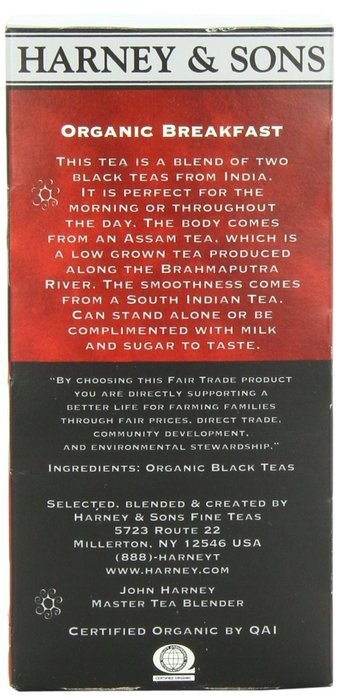 Harney and Sons Organic Tea Bags, English Breakfast, Net Wt. 1.7 Oz, 20 Count N7