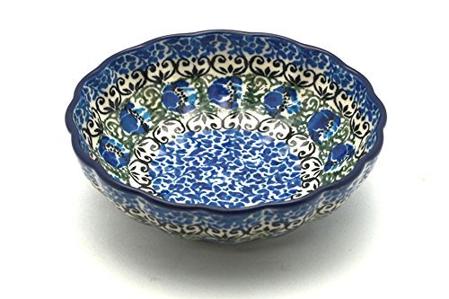 Polish Pottery Bowl - Shallow Scalloped - Small - Peacock Feather