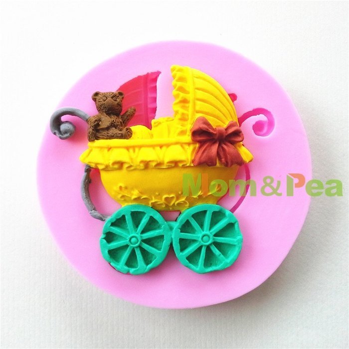 Mom&pea 0659 Pram Shaped Silicone Mould for Fondant Cake Sugar Paste Cake Decoration 3d Cake Toppers Mold 8.7*...