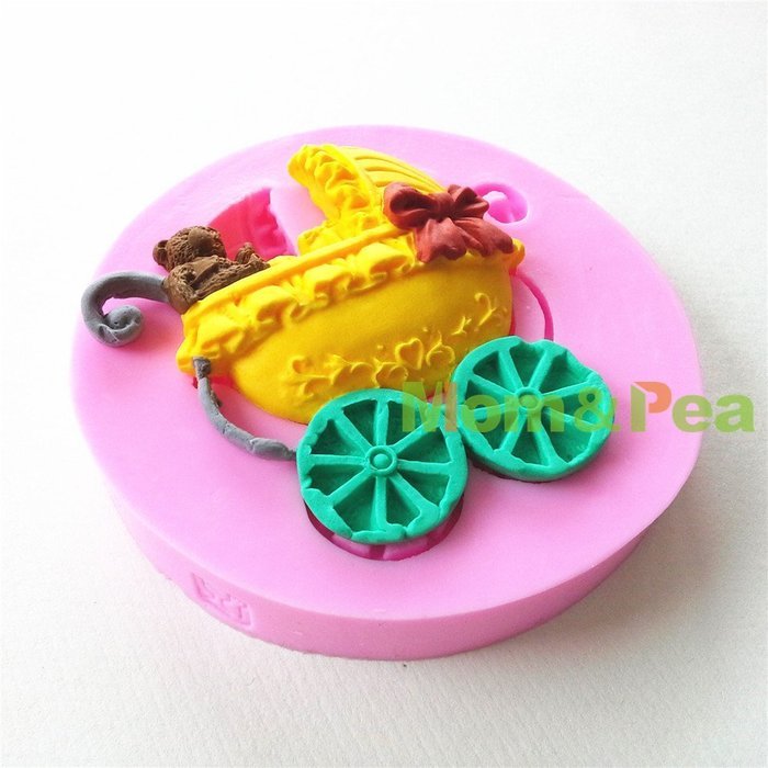 Mom&pea 0659 Pram Shaped Silicone Mould for Fondant Cake Sugar Paste Cake Decoration 3d Cake Toppers Mold 8.7*... N2