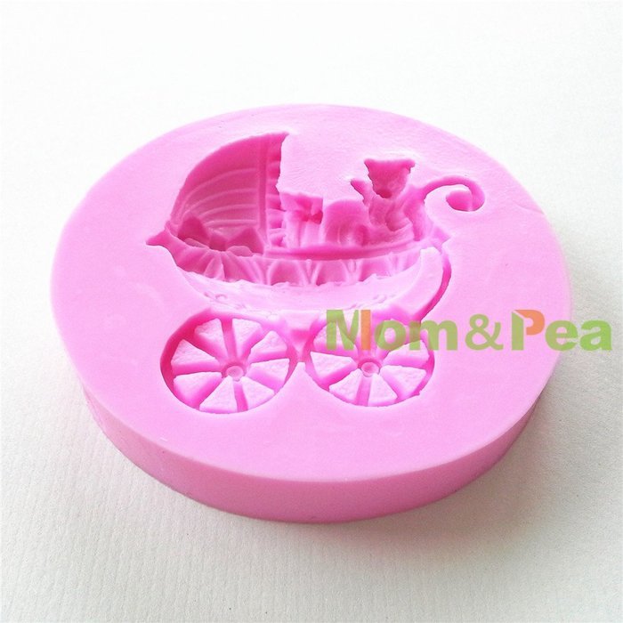 Mom&pea 0659 Pram Shaped Silicone Mould for Fondant Cake Sugar Paste Cake Decoration 3d Cake Toppers Mold 8.7*... N3