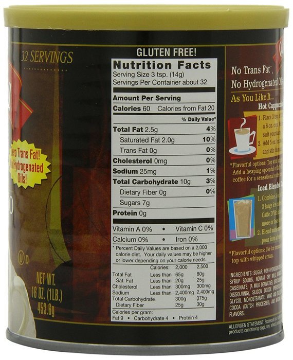 Caffe D'Vita White Chocolate Cappuccino Mix, 16-Ounce Canisters (Pack of 6) N3