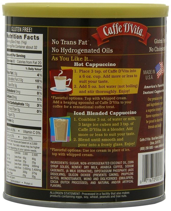 Caffe D'Vita White Chocolate Cappuccino Mix, 16-Ounce Canisters (Pack of 6) N4