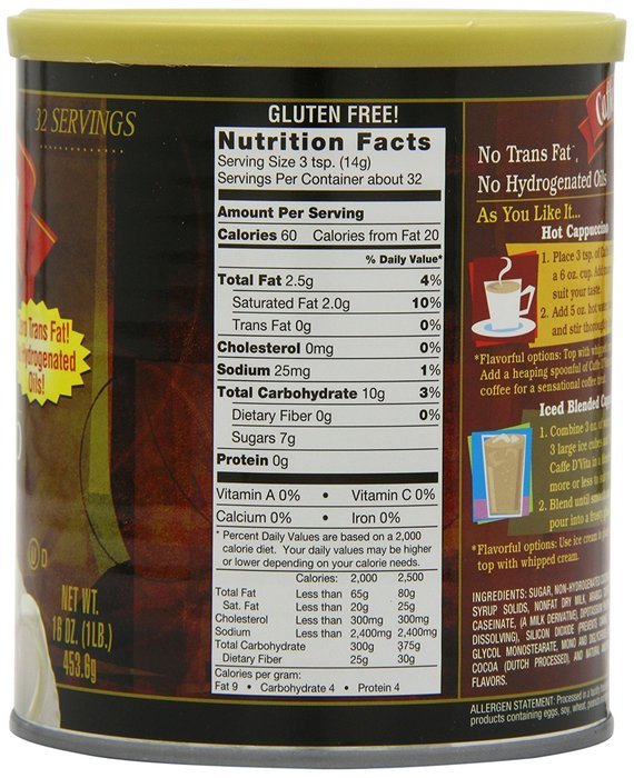 Caffe D'Vita White Chocolate Cappuccino Mix, 16-Ounce Canisters (Pack of 6) N8