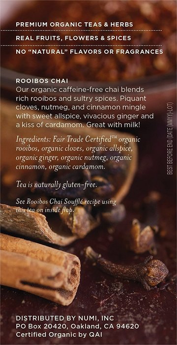 Numi Organic Tea Rooibos Chai, Spiced Rooibos, 18 Count N3