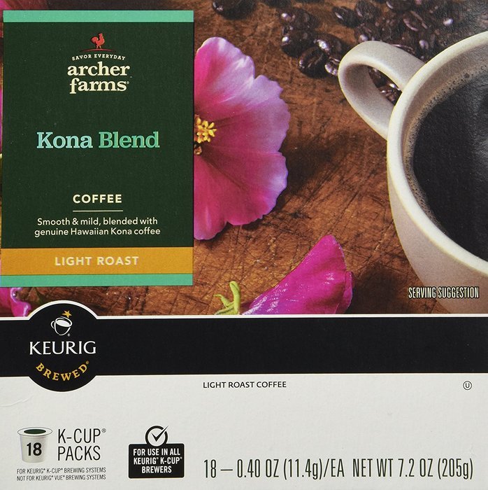 18 K-Cup Archer Farms Keurig Kona Blend, Light Roast Coffee (One Box)