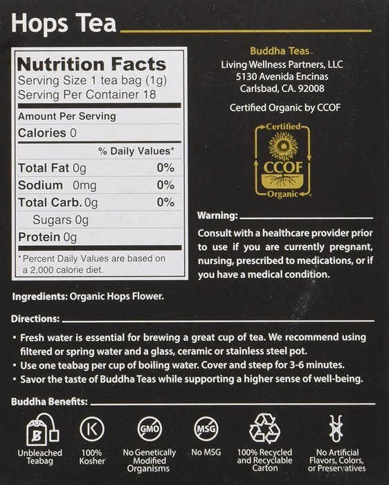 Hops Tea - Organic Herbs - 18 Bleach Free Tea Bags N2