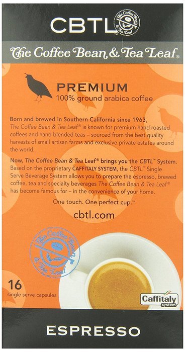 CBTL Premium Espresso Capsules By The Coffee Bean & Tea Leaf, 16-Count Box N3