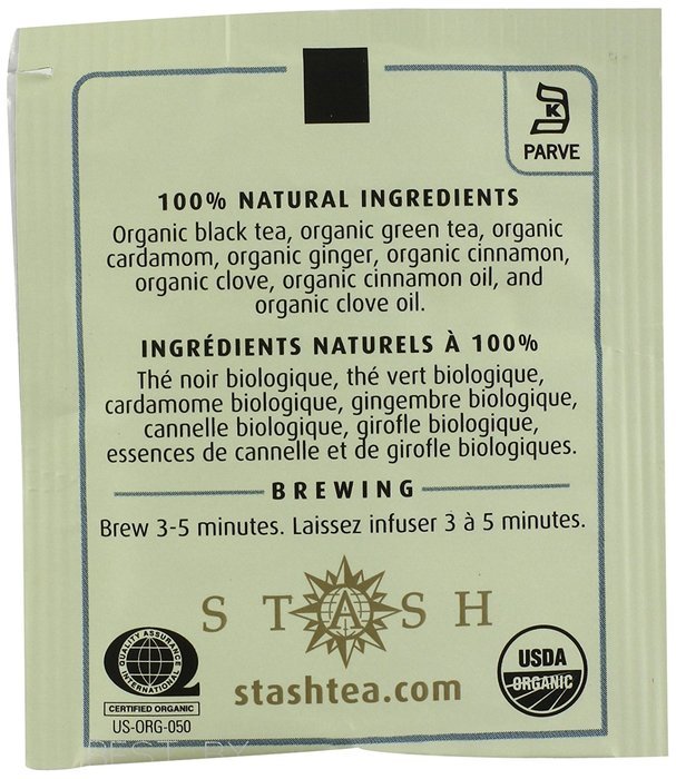 Stash Tea Organic Black and Green Tea Bags in Foil, Chai Spice, 100 Count