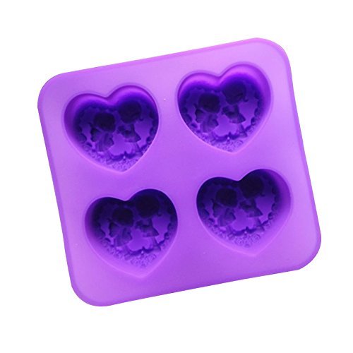 4 Heart-shaped Cute Little Angel Silicone Cake Mold Pan 7.4"x6.7"x1.1" Color At Random