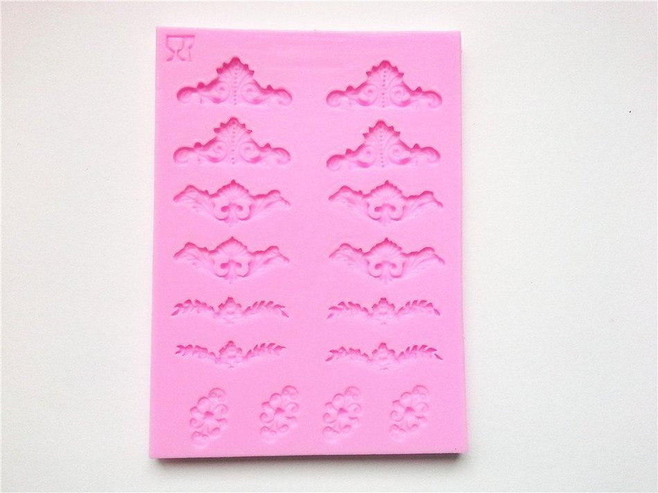 Longzang Art Deco Silicone Mold Sugar Craft DIY Gumpaste Cake Decorating Clay Pink