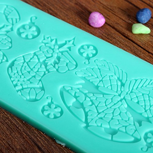"Christmas Silicone Fondant Lace Mold Bell Candy Cane Candle Sock" shopping N4